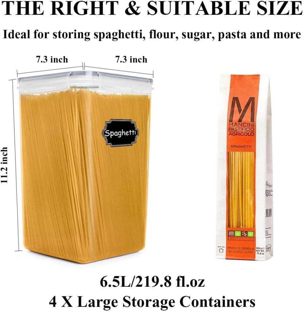 Wildone Large Food Storage Containers 5.2L /175oz, 4 Piece BPA Free Plastic Airtight Food Storage Containers for Flour, Sugar, Baking Supplies, Kitchen  Pantry Containers with 20 Labels