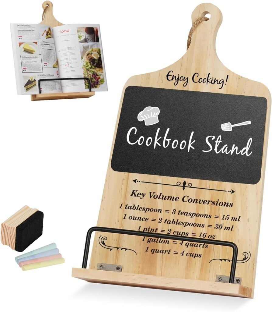 Cookbook Stand for Kitchen Counter with Chalkboard Eraser, Unique Gifts for Women Mom Grandma Wife Sister Friends Valentines Day Birthday Anniversary Housewarming, Cookbook Holder Presents