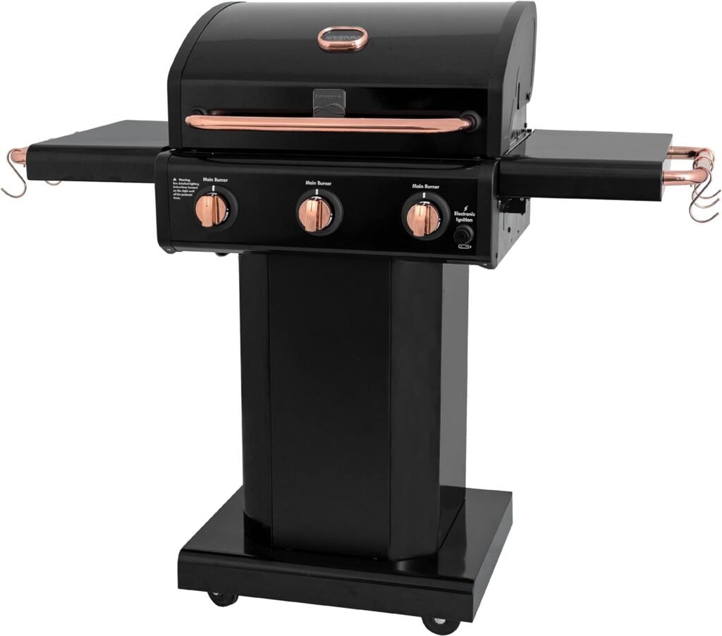 Kenmore 3-Burner Outdoor BBQ Grill | Liquid Propane Barbecue Gas Grill with Folding Sides, PG-A4030400LD-TL, Pedestal Grill with Wheels, 30000 BTU, Teal